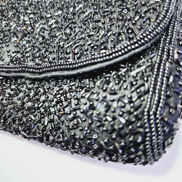 Vintage Seed Beaded Black Sequin Evening Envelope Clutch Purse - Picture 3 of 7